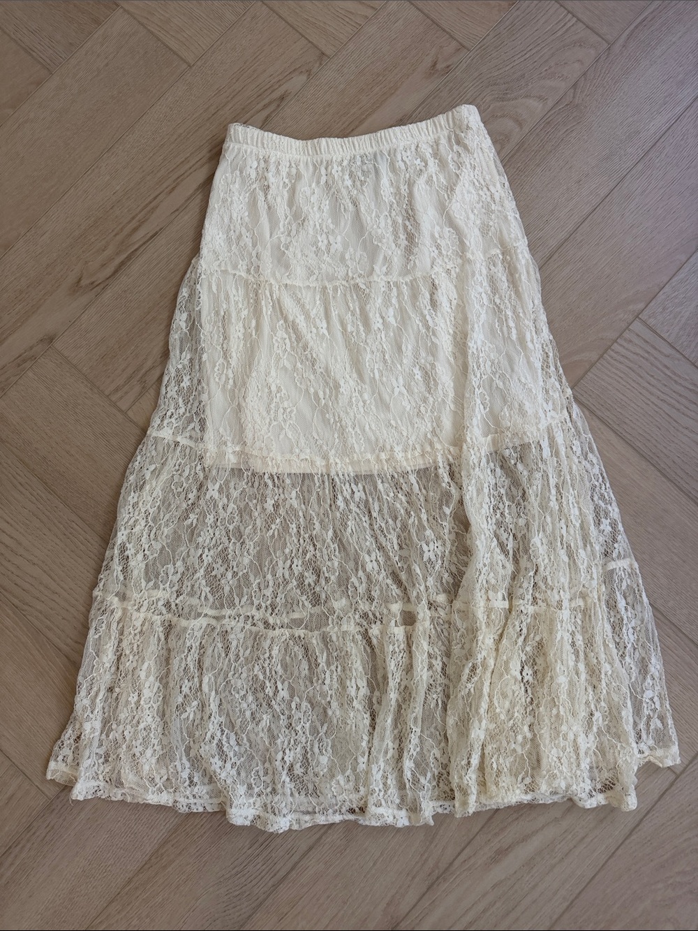 wild fable Cream Lace Tiered Maxi Skirt
